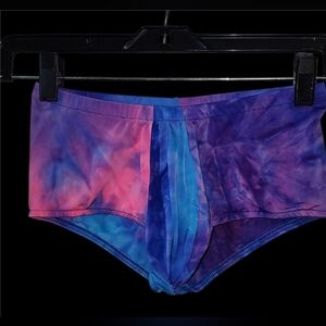 Male Power Vtg 70s Swim Brief Colorful Tie Dye Sexy Men SMALL Swimwear Made USA